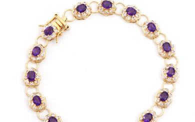 Plated 18KT Yellow Gold 5.45ctw Amethyst and Diamond Bracelet