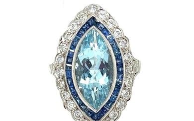 Platinum Aqua Diamond Sapphire Marquise Ring