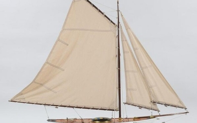 Polychrome-painted wood racing yacht model