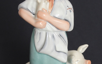 Porcelain figurine "Mistress with piglets" (Городницкий Фарфоровый завод), Ukraine. Porcelain, painting, handmade. 23.5x11.5 cm