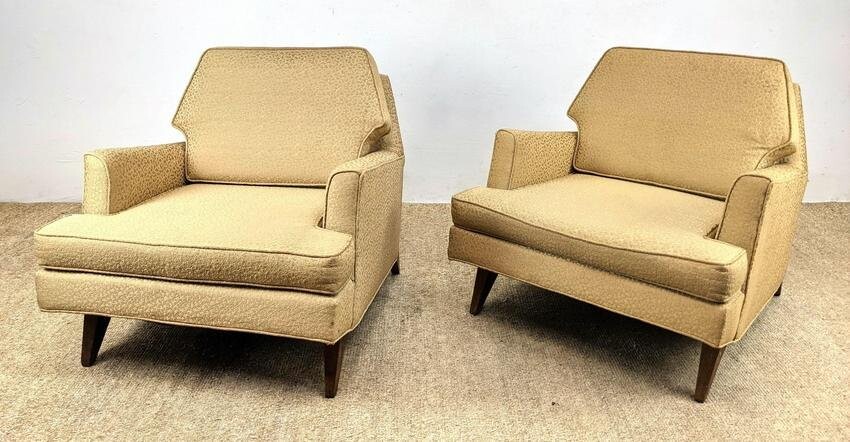 Pr Dunbar Attributed Lounge Chairs. Angled backs. Taper