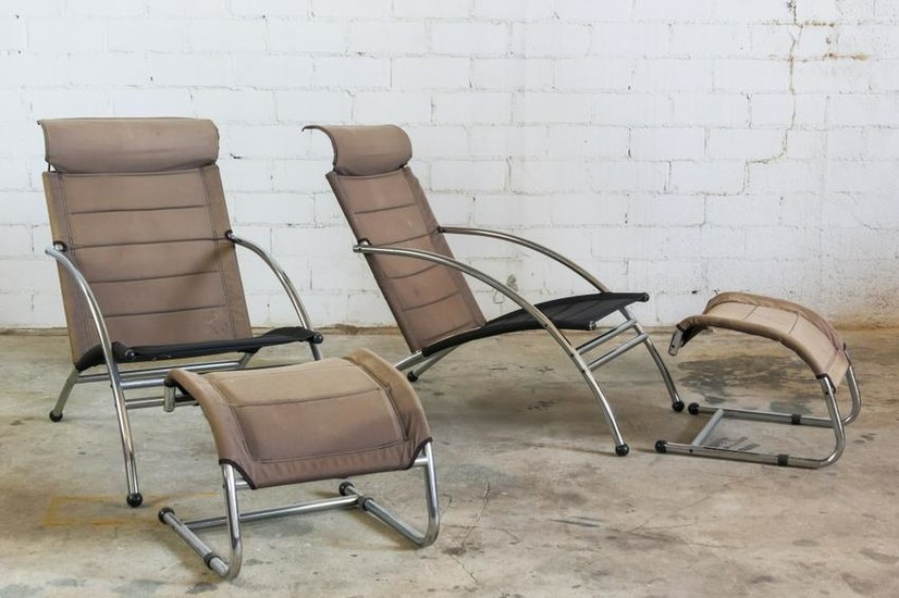 Pr Vintage Modern Chromed Tube Steel Lounge Chairs