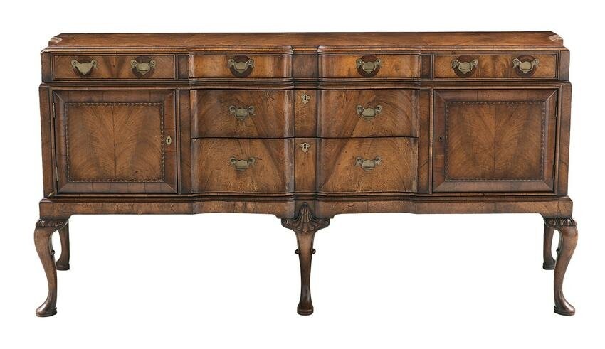 Queen Anne-Style Feathered Walnut Sideboard
