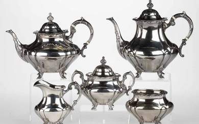 REED & BARTON "GEORGIAN ROSE" STERLING SILVER FIVE-PIECE COFFEE AND TEA SERVICE