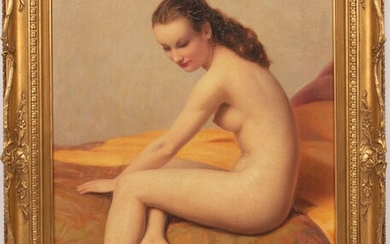 ROBERT LOUIS RAYMOND DUFLOS (FRENCH, 1898-29), OIL ON CANVAS, H 18", W 14", FEMALE NUDE