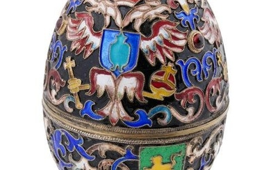 RUSSIAN 88 SILVER RUBY AND ENAMEL EASTER EGG CASE