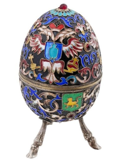 RUSSIAN 88 SILVER RUBY AND ENAMEL EASTER EGG CASE