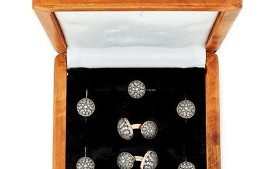 RUSSIAN DIAMOND AND ENAMEL CUFFLINKS AND BUTTON SUITE