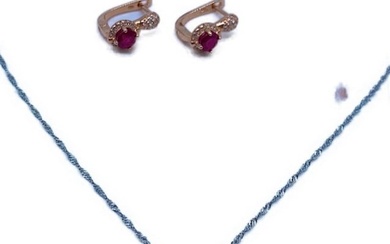 Radical Blood Red Ruby And Austrian Crystal 925 Sterling Silver 14K Rose Gold Plated Set