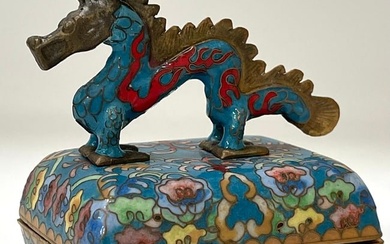 Rare Signed Chinese Cloisonne Dragon Trinket Music Box