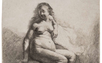 Rembrandt van Rijn (1606-1669) Naked woman on a mound