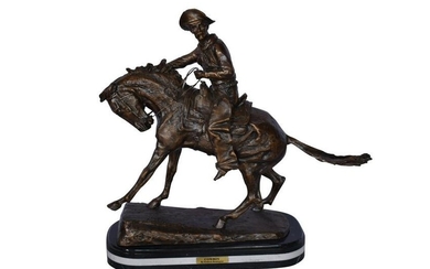 Remington Cowboy Replica Bronze Statue on Triple Marble