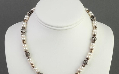 Renaissance Style Silver and Oval Pearl Necklace