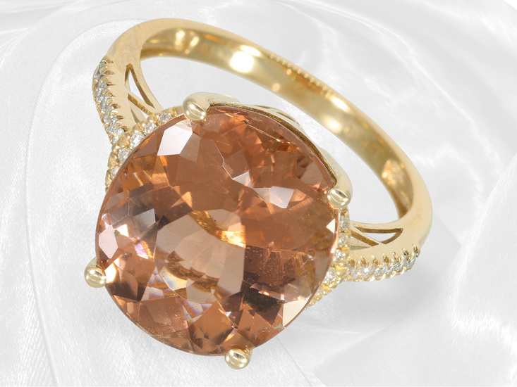 Ring: modern goldsmith ring with large 9.19ct tourmaline
