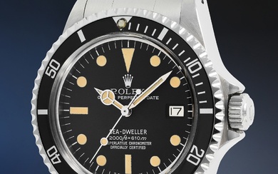 Rolex, Ref. 1665 An extremely well-preserved and attractive stainless steel diver’s wristwatch with “rail dial”, helium escape valve, date, bracelet and guarantee