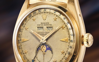 Rolex, Ref. 6062 An attractive and extremely fine yellow gold automatic triple calendar wristwatch with moonphases, star-set dial and bracelet
