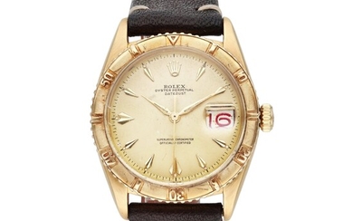 Rolex Reference 6609 Thunderbird | A yellow gold automatic wristwatch with roulette date wheel, Circa 1956