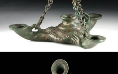 Roman / Holyland Three-Spouted Bronze Oil Lamp