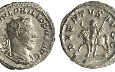 Roman Imperial. Philip II (247-249). AR Antoninianus. Rome, 2nd Officina, fourth emission. Radi...