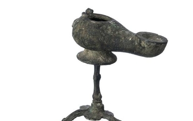 Roman bronze oil lamp and stand