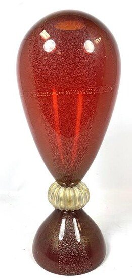 Ruby Red Art Glass Vase. Murano Gold foil highlights. R