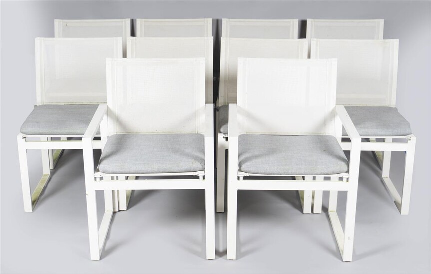 SET OF TEN WHITE METAL OUTDOOR DINING CHAIRS