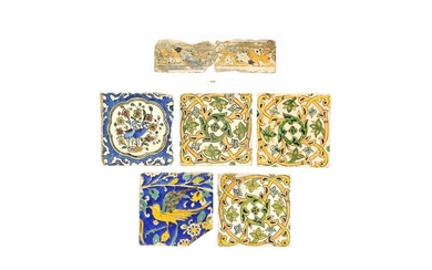 SEVEN PERSIAN POTTERY TILES WITH FLORAL MOTIFS Iran, 18th century and later