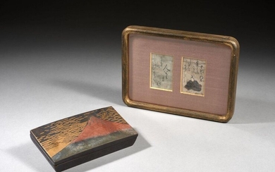 SMALL PAINTING AND INK CALLIGRAPHY ON PAPER, Japan, 17th century...