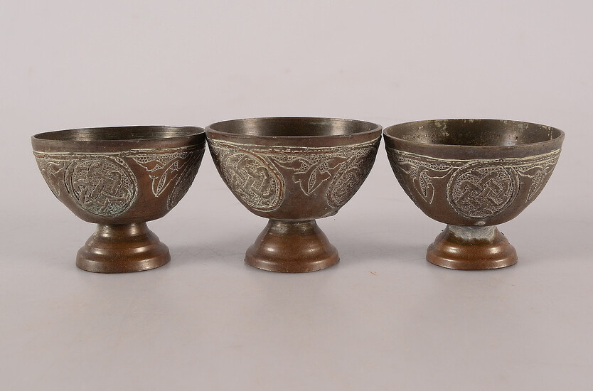 SOUP CUPS, 3 pieces, bronze, oriental.