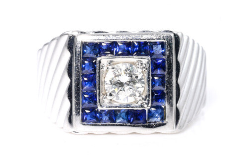Sapphire and Diamond Mens Ring