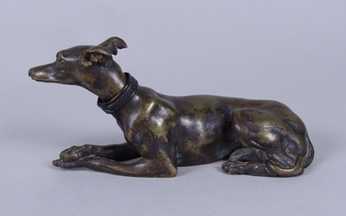 Sculpture: bronze -Lévrier couché- attribution possible Alfred LARGEOT L:15cm