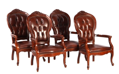 (-), Series of 4 armchairs with walnut frame...