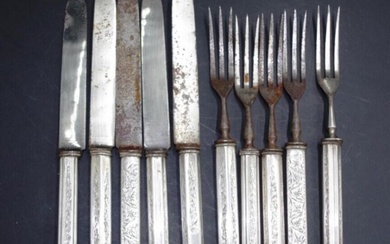 Set George V sterling handle fruit knives & forks