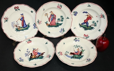 Set of 5 French Sarreguemines Chinoiserie plates