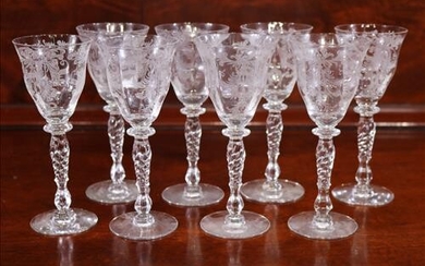 Set of 8 etched Fostoria wine Glasses