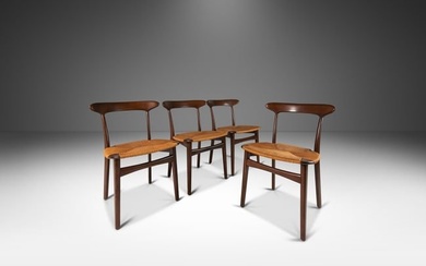 Set of Four (4) Danish Modern Dining Chairs in Walnut w/ Thrush Seats After Hans J. Wegner c. 1960s