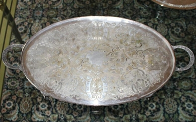 Sheffield Chased Silver Plate Footed Tray