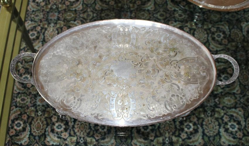 Sheffield Chased Silver Plate Footed Tray