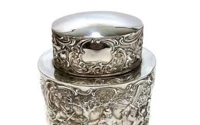 Simon Groth Danish Sterling Silver Tea Caddy circa 1900 Repousse & Engraved
