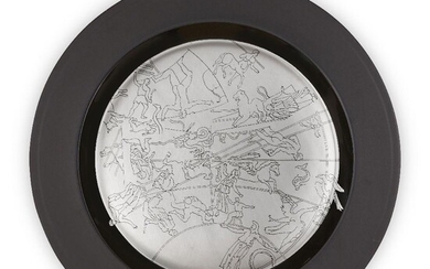 Sir Eduardo Paolozzi CBE RA, Scottish 1924-2005- Fabula, 1992; black basalt china plate, with artist's signature and copyright printed to base, from the edition of 500, published by the National Art Fund and Wedgwood, with original Wedgwood card...