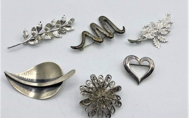 Six [6] Assorted Sterling Silver Brooches