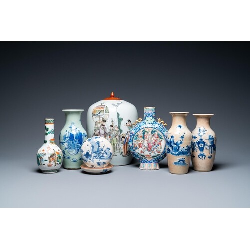 Six diverse Chinese vases and a soft paste seal paste box, 1...