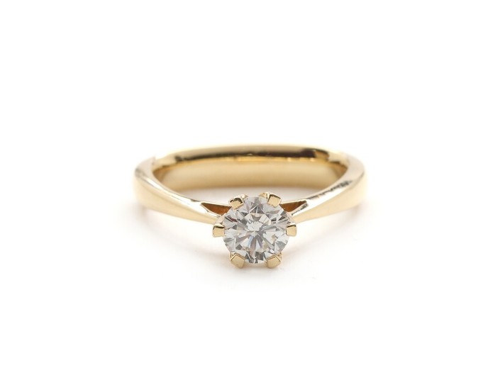 Sixtus Thomsen & Søn: Diamond ring set with a brilliant-cut diamond weighing app. 1.01 ct., mounted in 14k gold. Size 56. 1992.