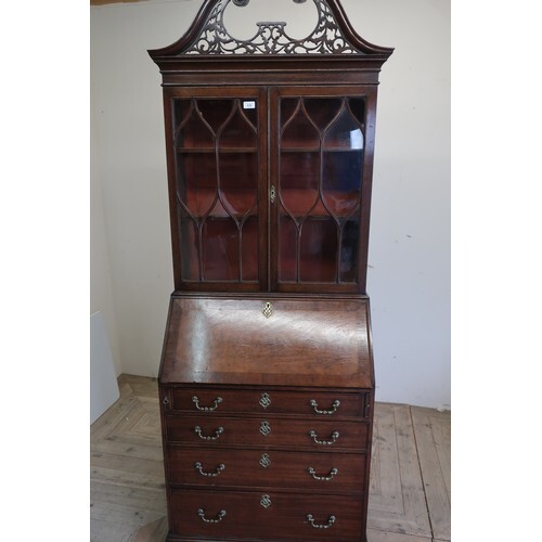 Small George III style mahogany bureau bookcase, pierced swa...