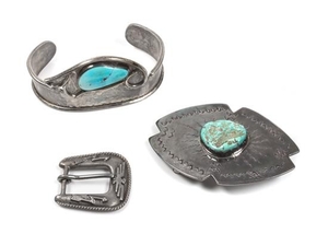 Southwestern Silver and Turquoise Belt Buckle and Bracelet