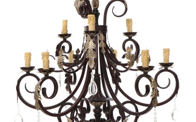 Spanish Baroque Style Nine-Light Chandelier with Crystal Drops