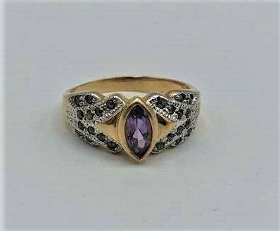 Sterling Vermeil Purple Amethyst Marcasite Ring Size 8