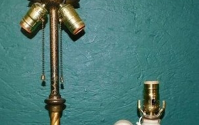 Stoneware Whiskey Jug Made Into Lamp & Metal Lamp