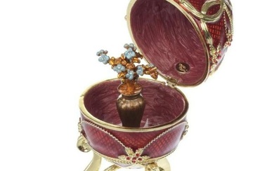 Stunning Red Faberge Inspired Egg with Flower Vase