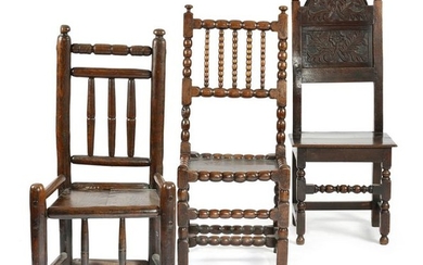 THREE COUNTRY CHAIRS LATE 17TH CENTURY AND LATER...